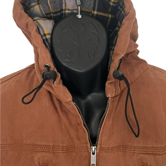 Walls Canvas Hooded Jacket XL Quilted Flannel Lined Brown Elbow Patches EnDura - Picture 5 of 14